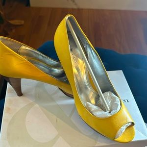 Banana Yellow Platform Cone Heeled Peep Toe Shoe